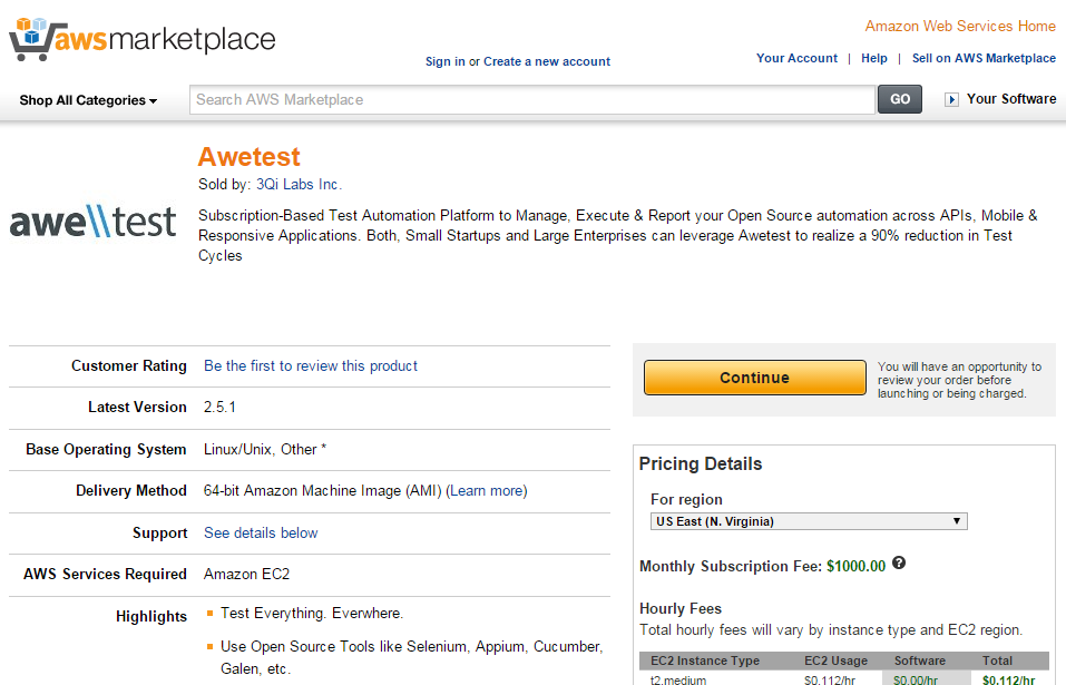 Awetest in AWS Marketplace