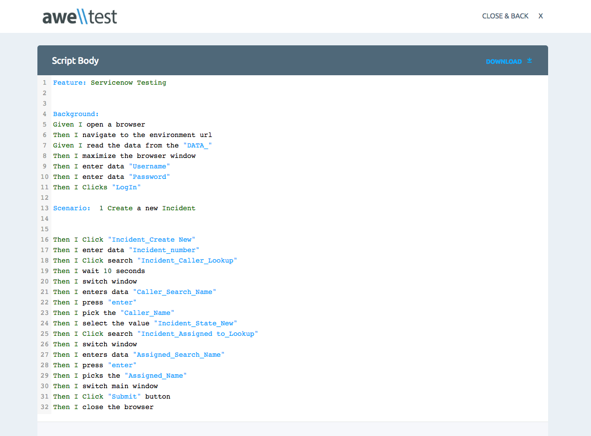 Cucumber Script to Test ServiceNow Create Incident Workflow